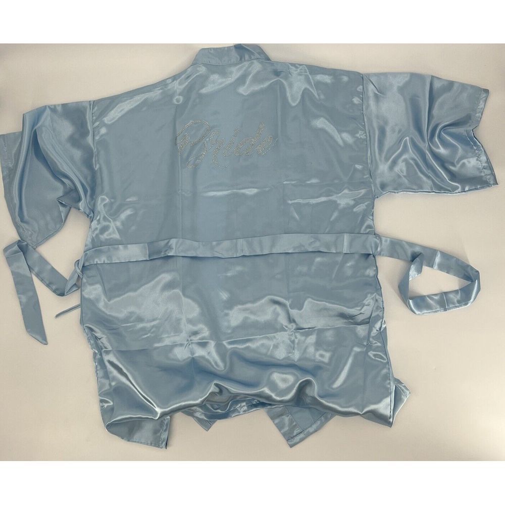 Satin‎ Blue Bride Rhinestone Silk Bath Robe